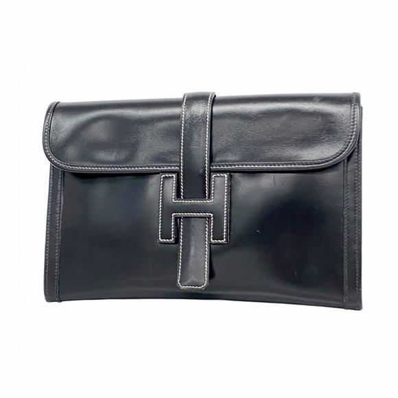 Hermes Hermès Jige PM Clutch Bag in Box Calf Leather, Black, with OR Stamp, f... - Picture 1 of 12